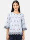 Womens Blue Embroidered Top