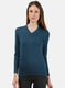 Women Teal Blue V Neck Top