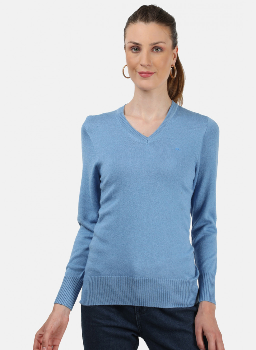 Women Sky Blue V Neck Top