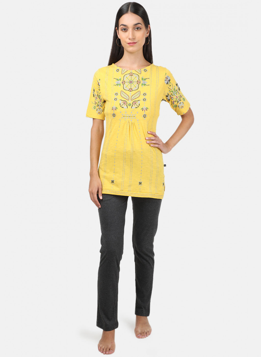 Womens Yellow & Grey Printed Lower Set