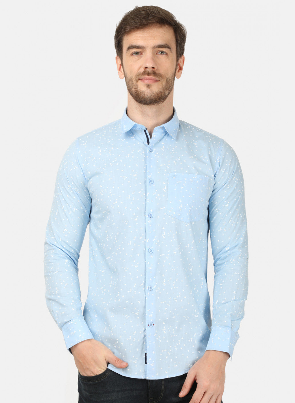Mens Sky Blue Printed Shirt