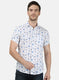 Mens Blue Printed Linen Shirt