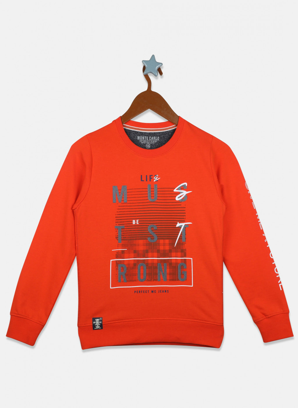 Boys Orange Printed Sweatshirt