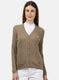 Women Brown Self Design Cardigan