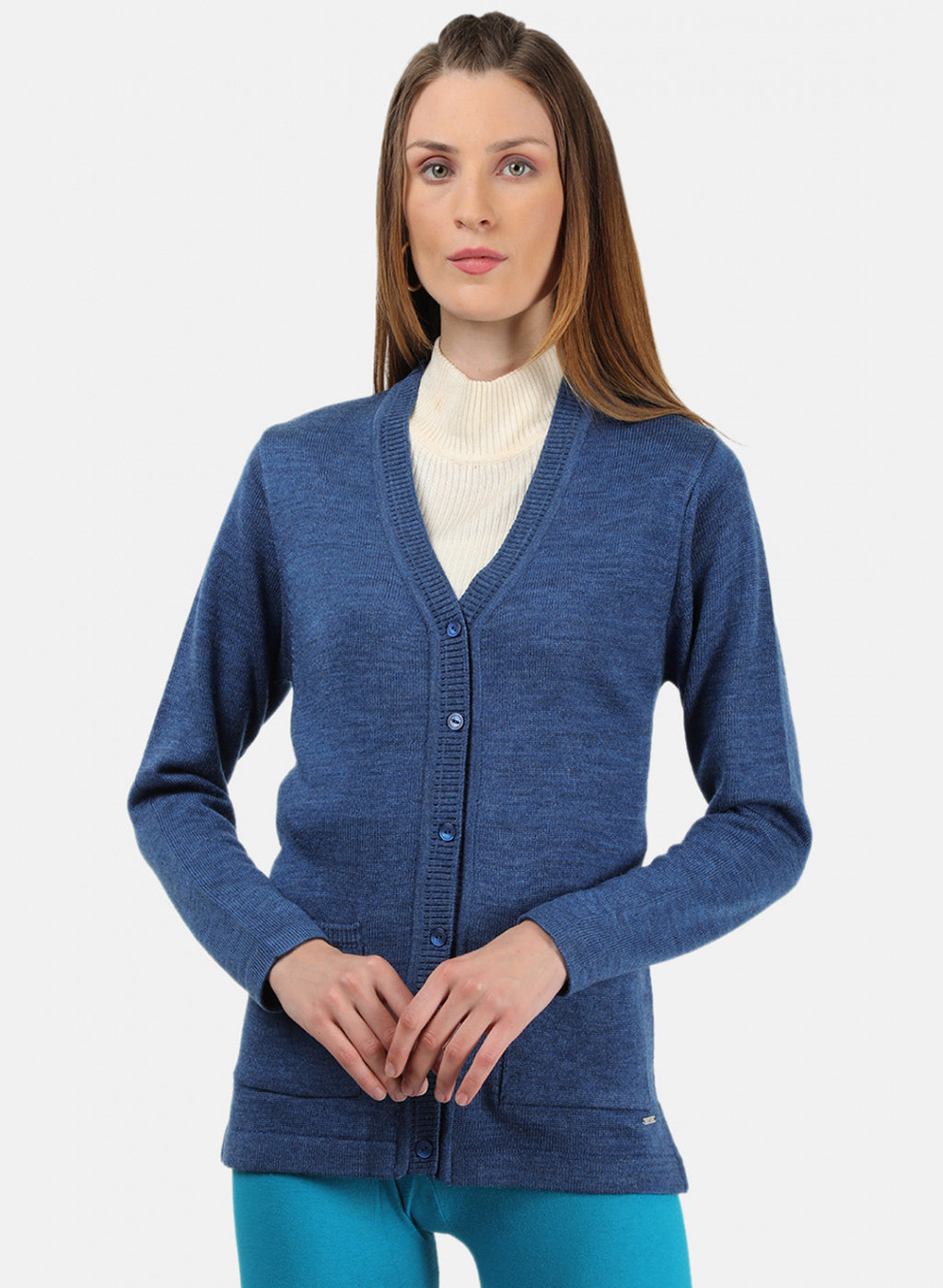 Women Blue Solid Cardigan