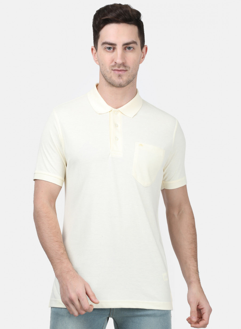 Mens Cream Plain T-Shirt