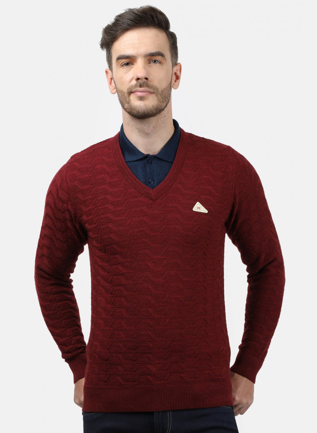 Men Maroon Self Pullover