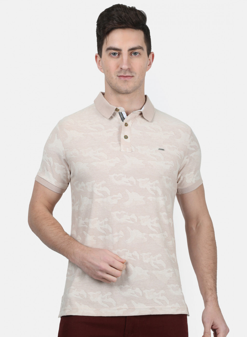 Mens Beige Self T-Shirt