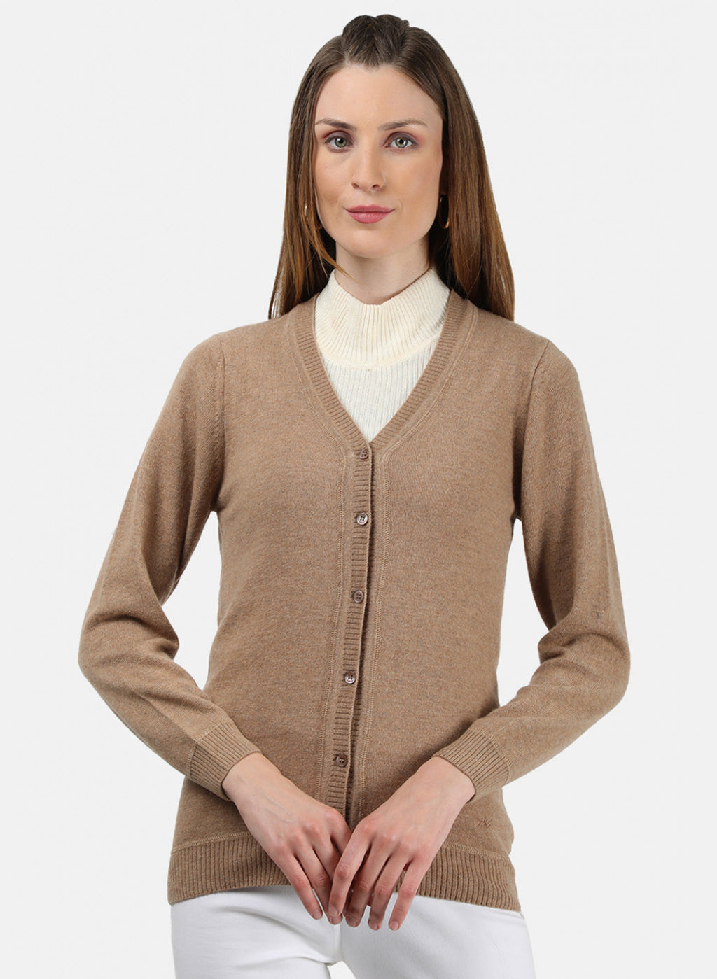 Women Beige Solid Cardigan