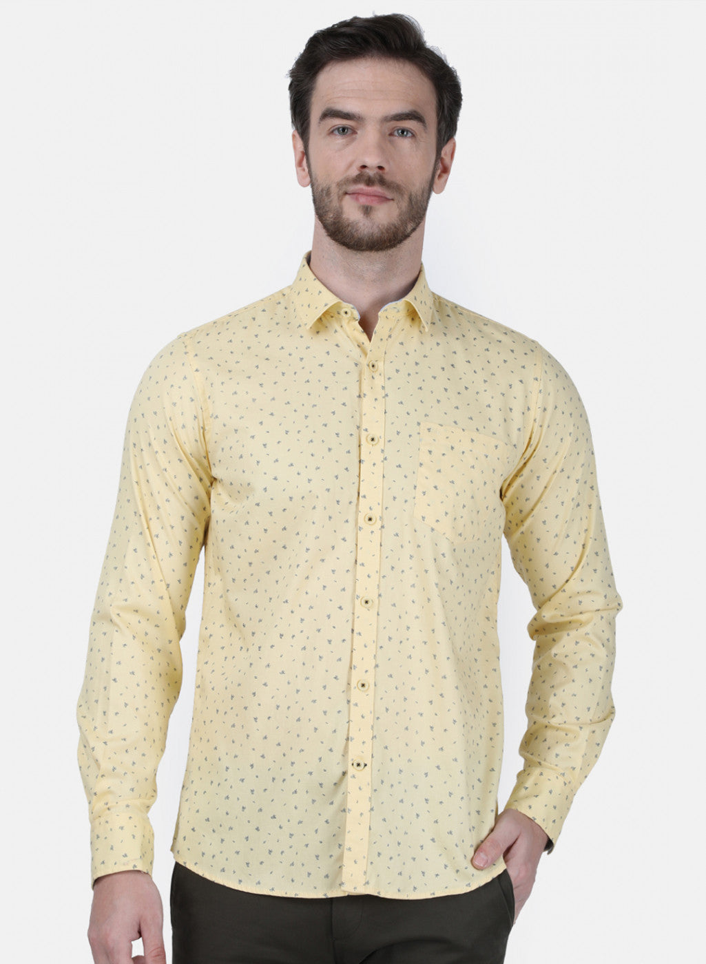 Mens Yellow Printed Shirt