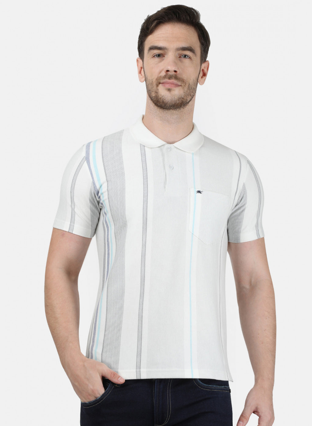 Mens Off White Stripe Collar T-Shirts