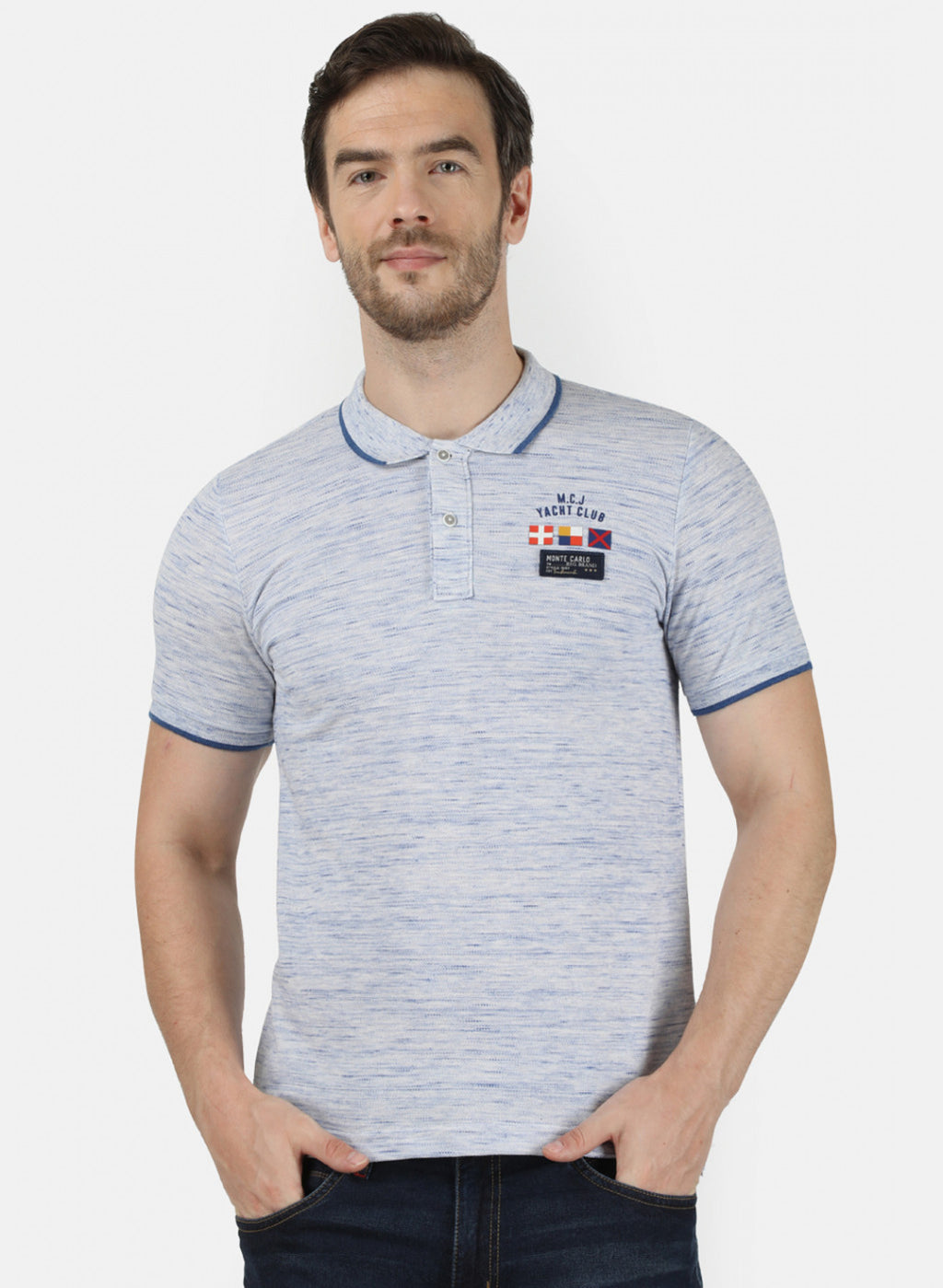 Mens Bluish Grey Printed T-Shirt