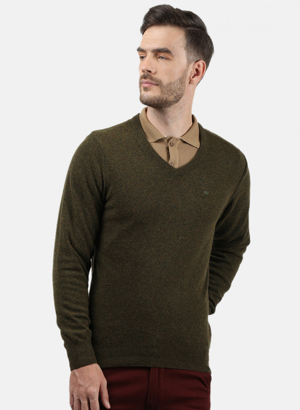 Men Olive Solid Pullover
