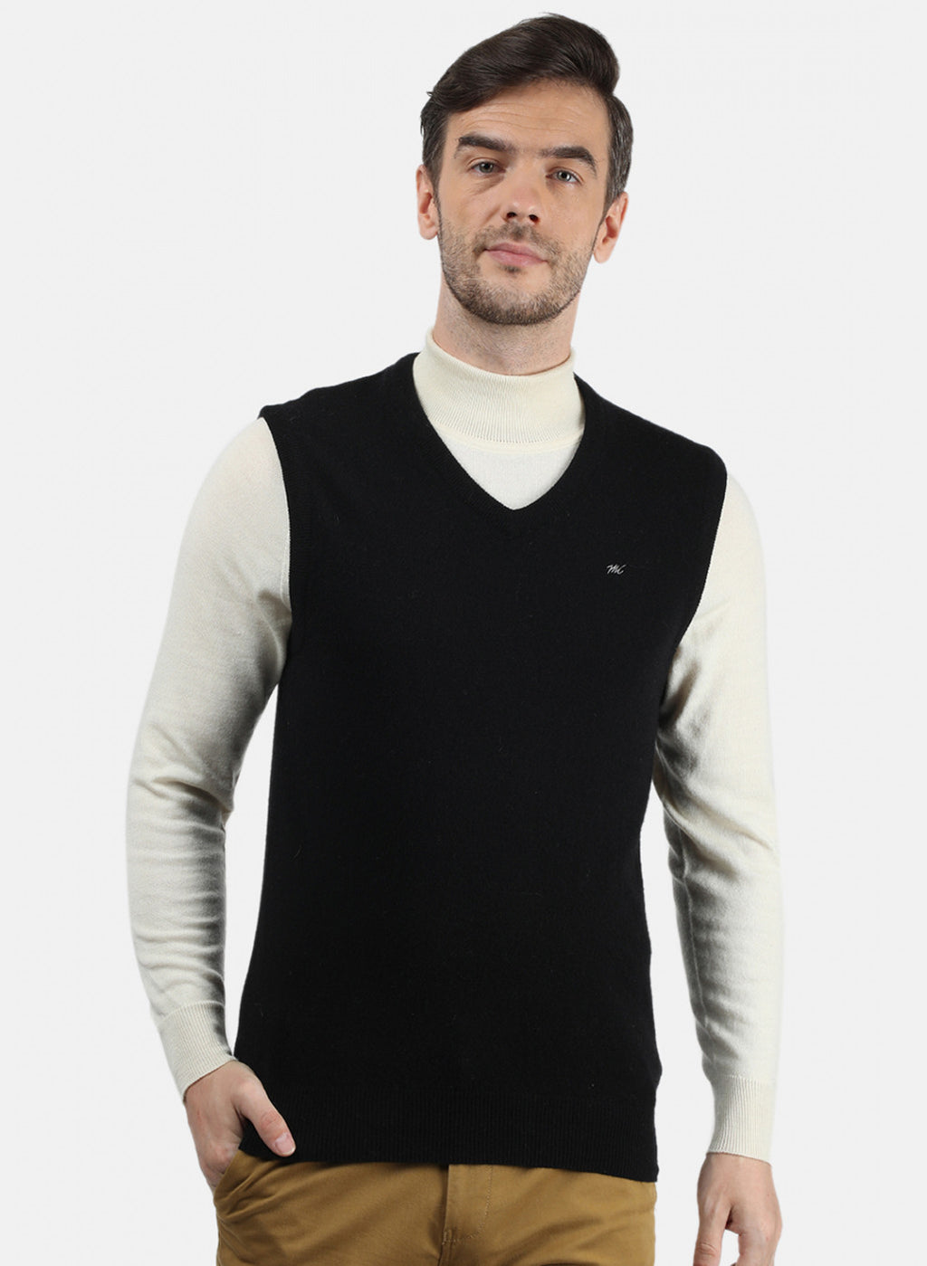Men Black Solid Sweater