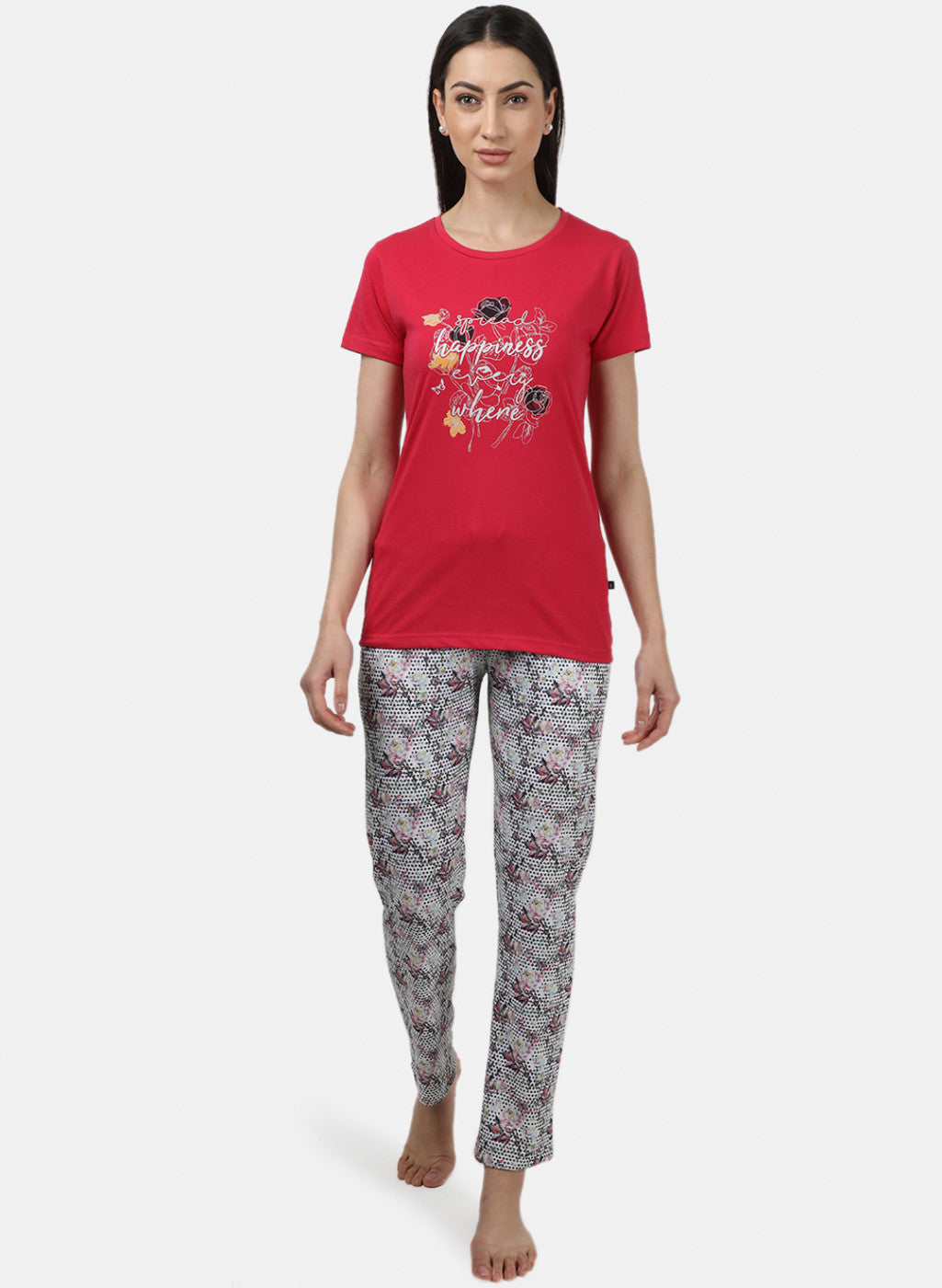 Womens Red & Off White Printed Lower Sets