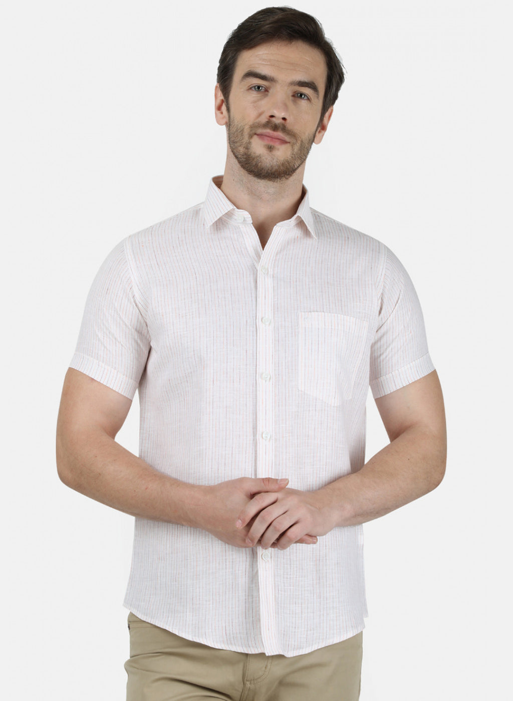 Mens Mustard Stripe Linen Shirt