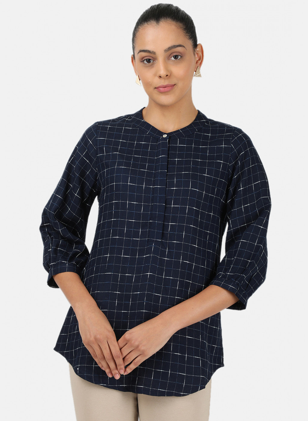 Womens Navy Blue Check Top