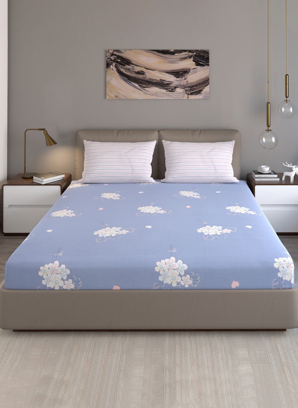 200TC Pure Cotton Queen Bedsheet with 2 Pillow Covers