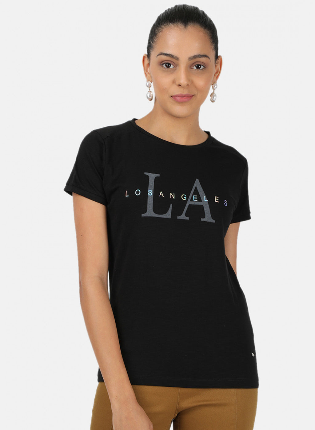 Womens Black Printed Top