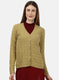 Women Light Yellow Self Design Cardigan