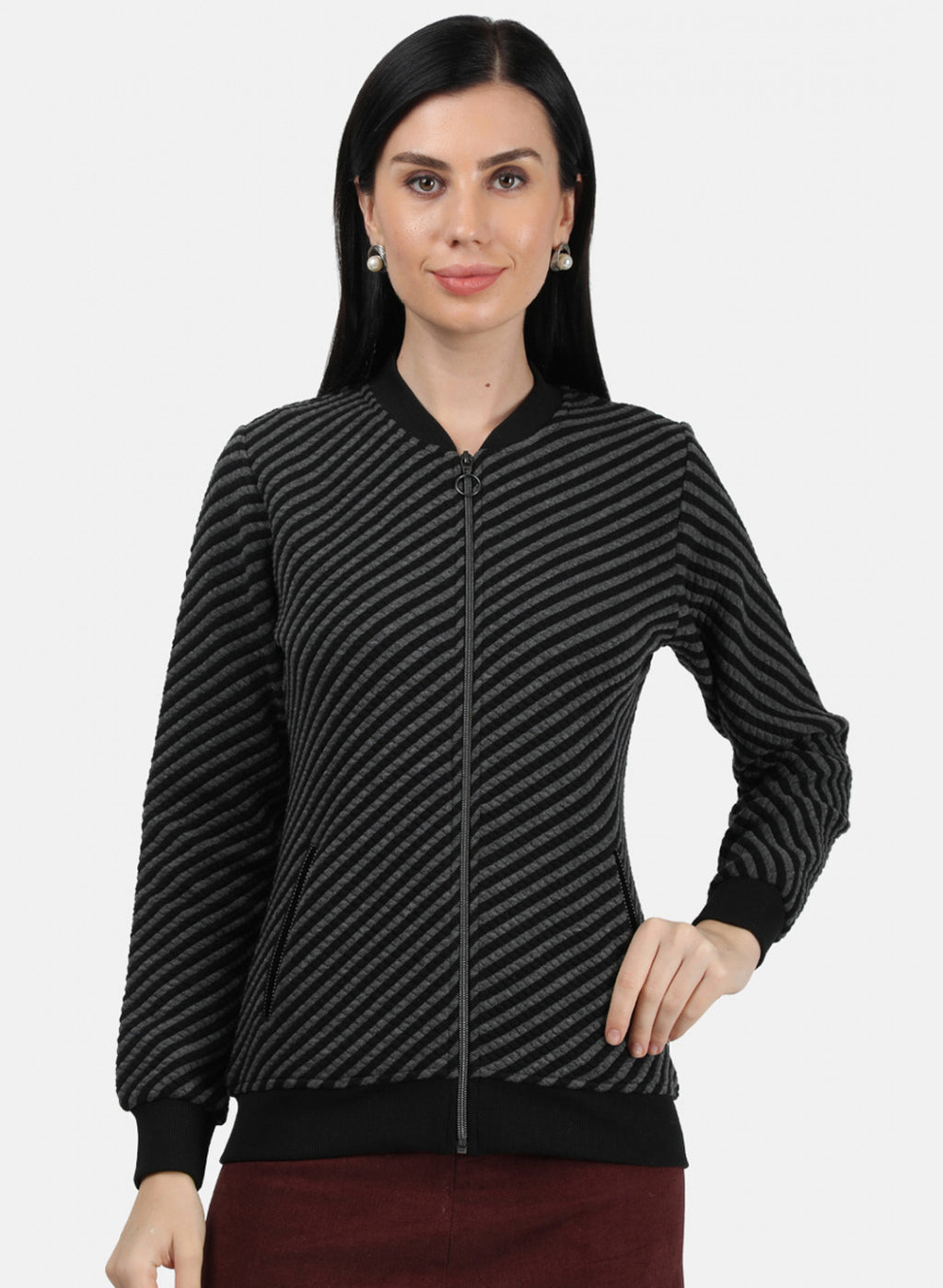 Women Black Stripe Sweatshirt