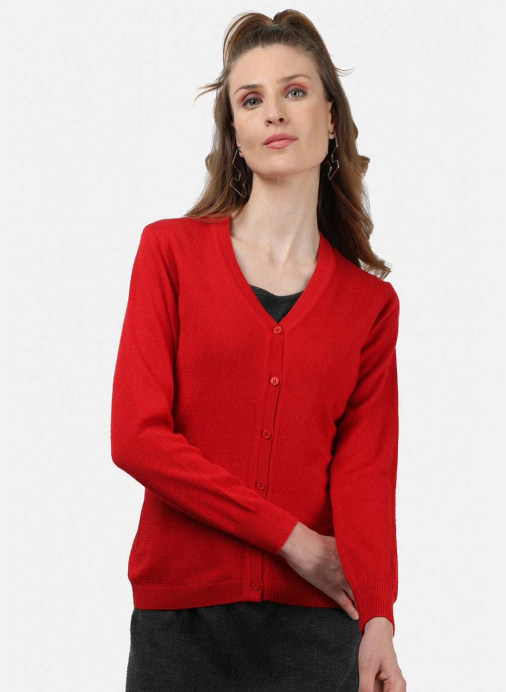 Women Red Solid Cardigan