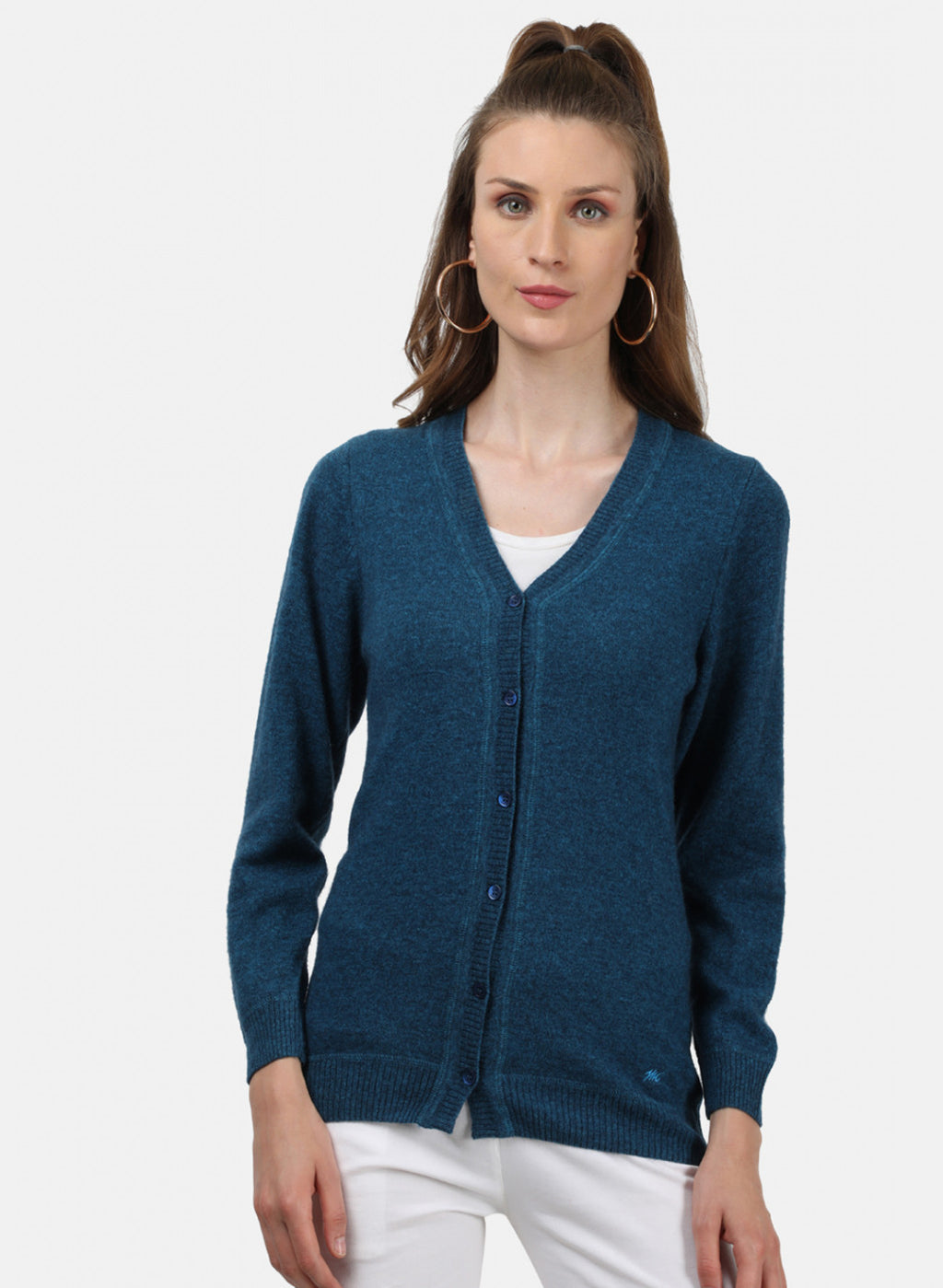 Women Blue Solid Cardigan