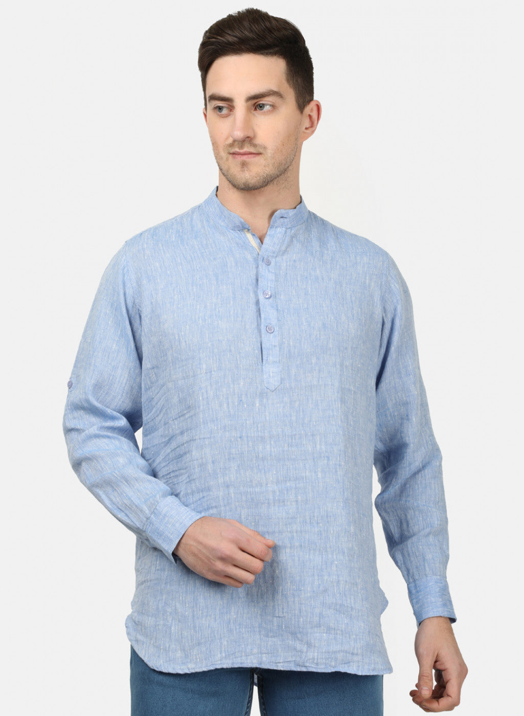 Mens Sky Blue Solid Linen Shirt