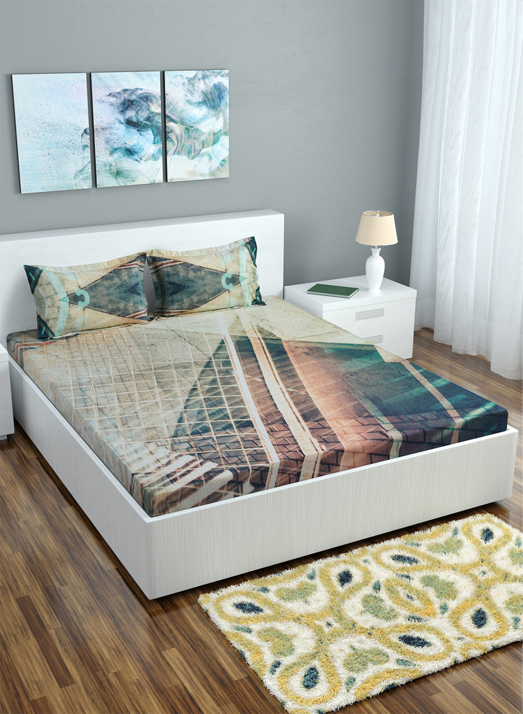 Multi Color 200 TC Bedsheet with 2 Pillow Covers