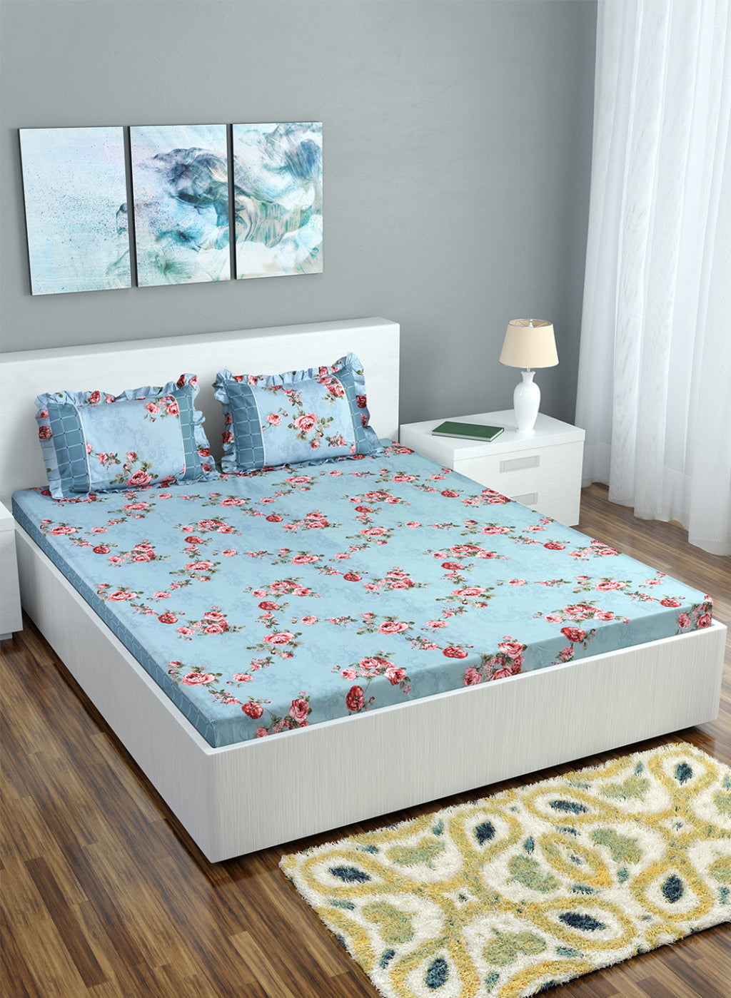 Multi Color 130 GSM Bedsheet with 2 Pillow Covers