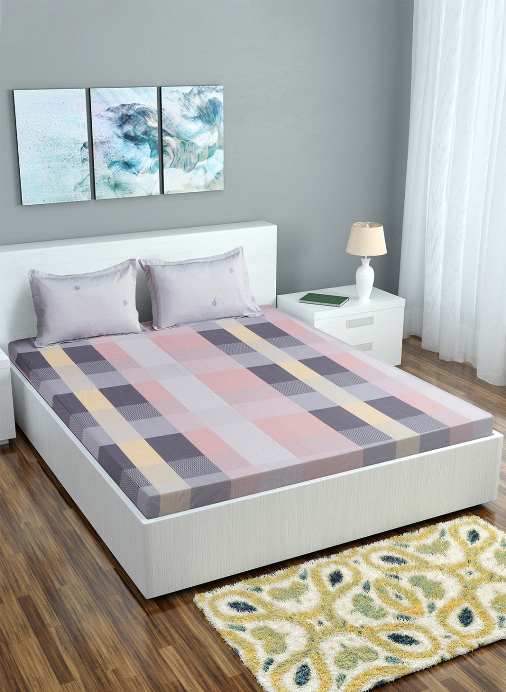 Multi Color 128/68 TC Bedsheet with 2 Pillow Covers