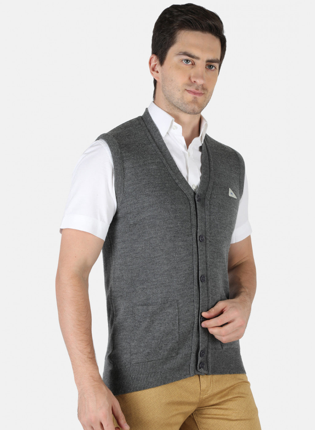 Men Grey Solid Cardigan