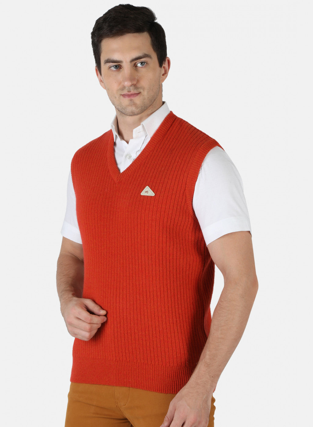 Men Orange Solid Sweater