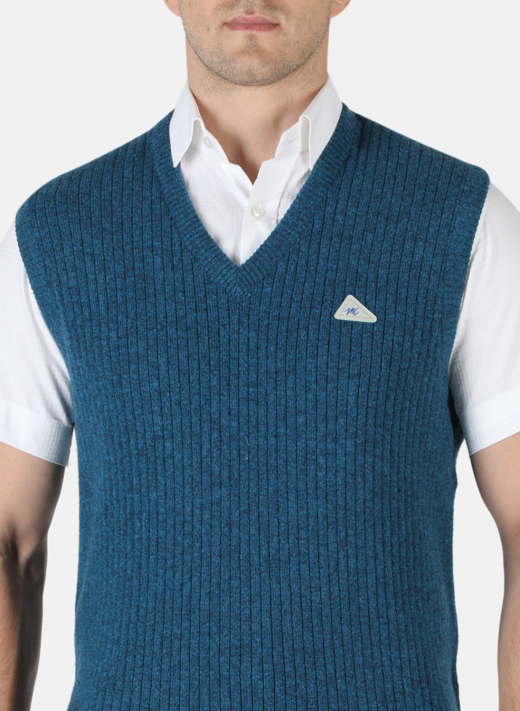 Men Blue Solid Sweater