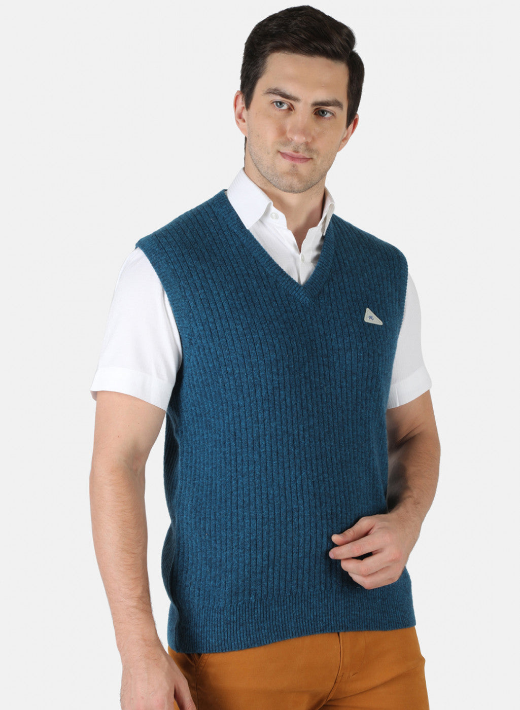 Men Blue Solid Sweater