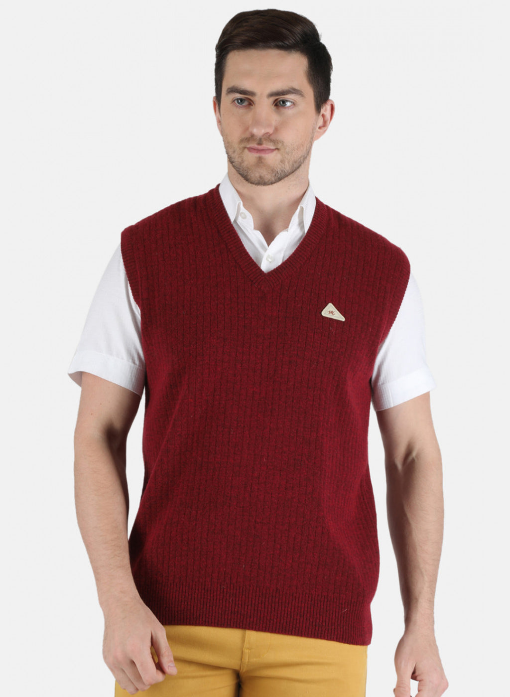 Men Maroon Solid Sweater