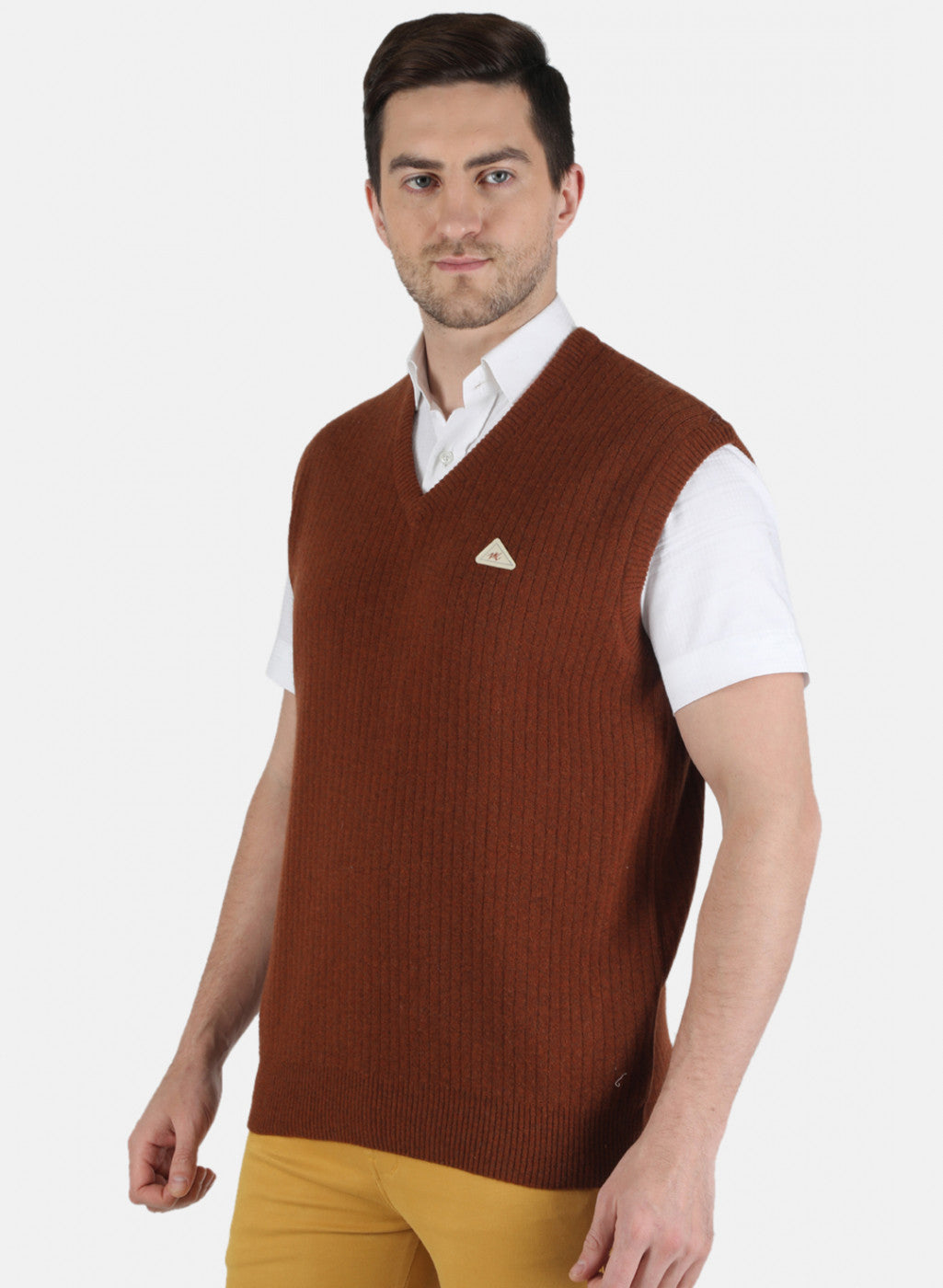 Men Brown Solid Sweater
