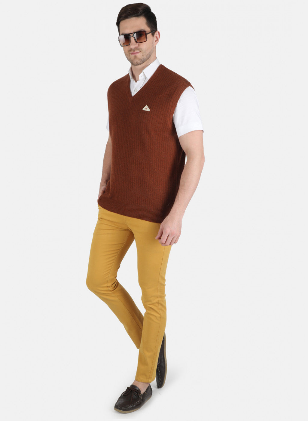 Men Brown Solid Sweater