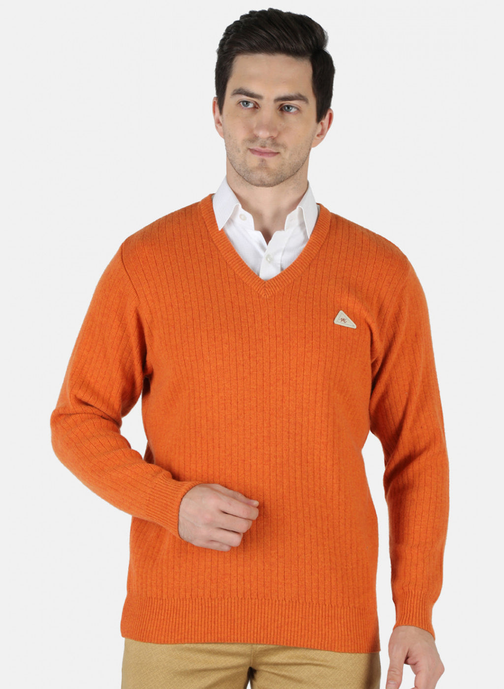 Men Orange Solid Pullover