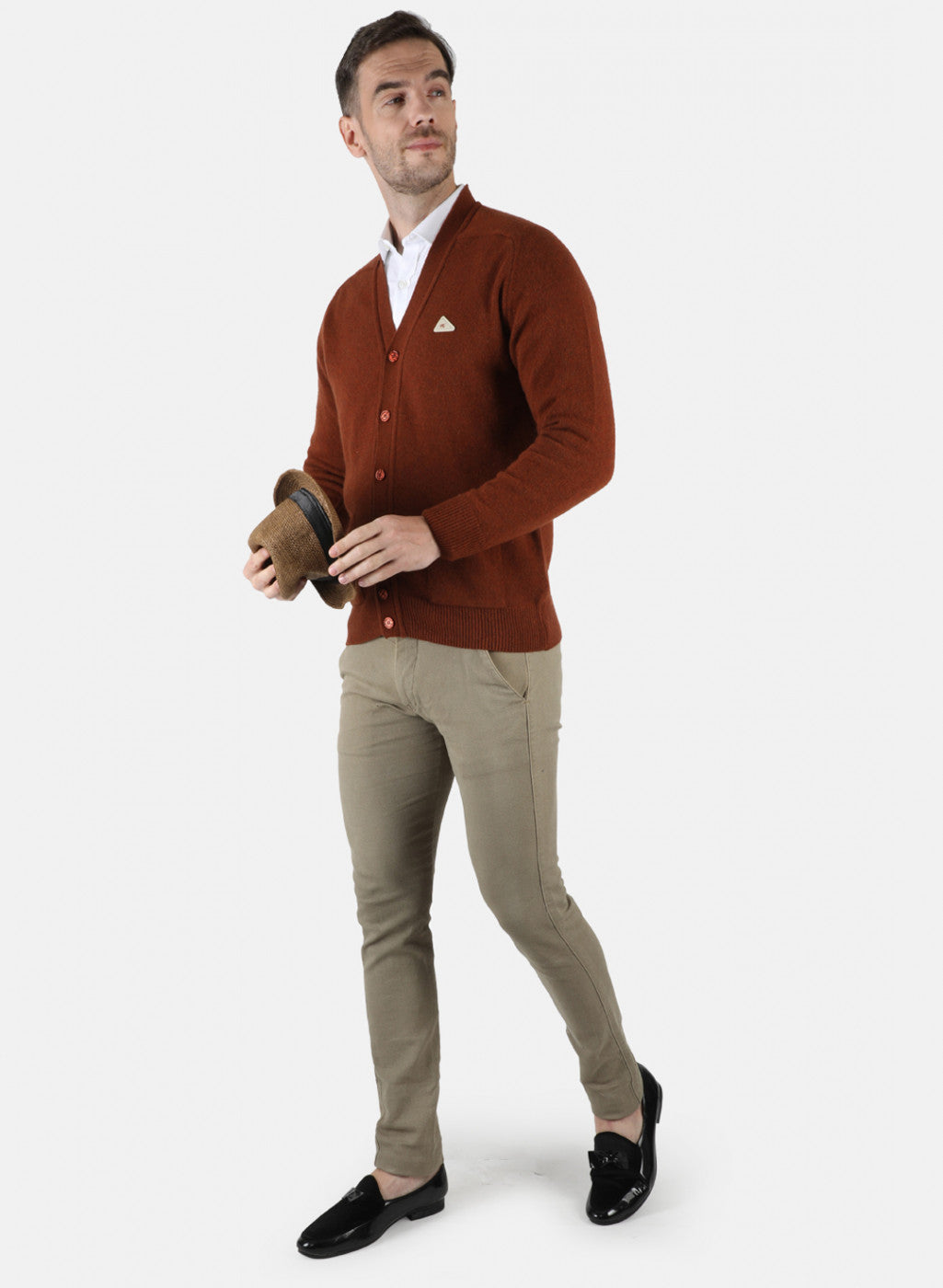 Men Brown Solid Cardigan