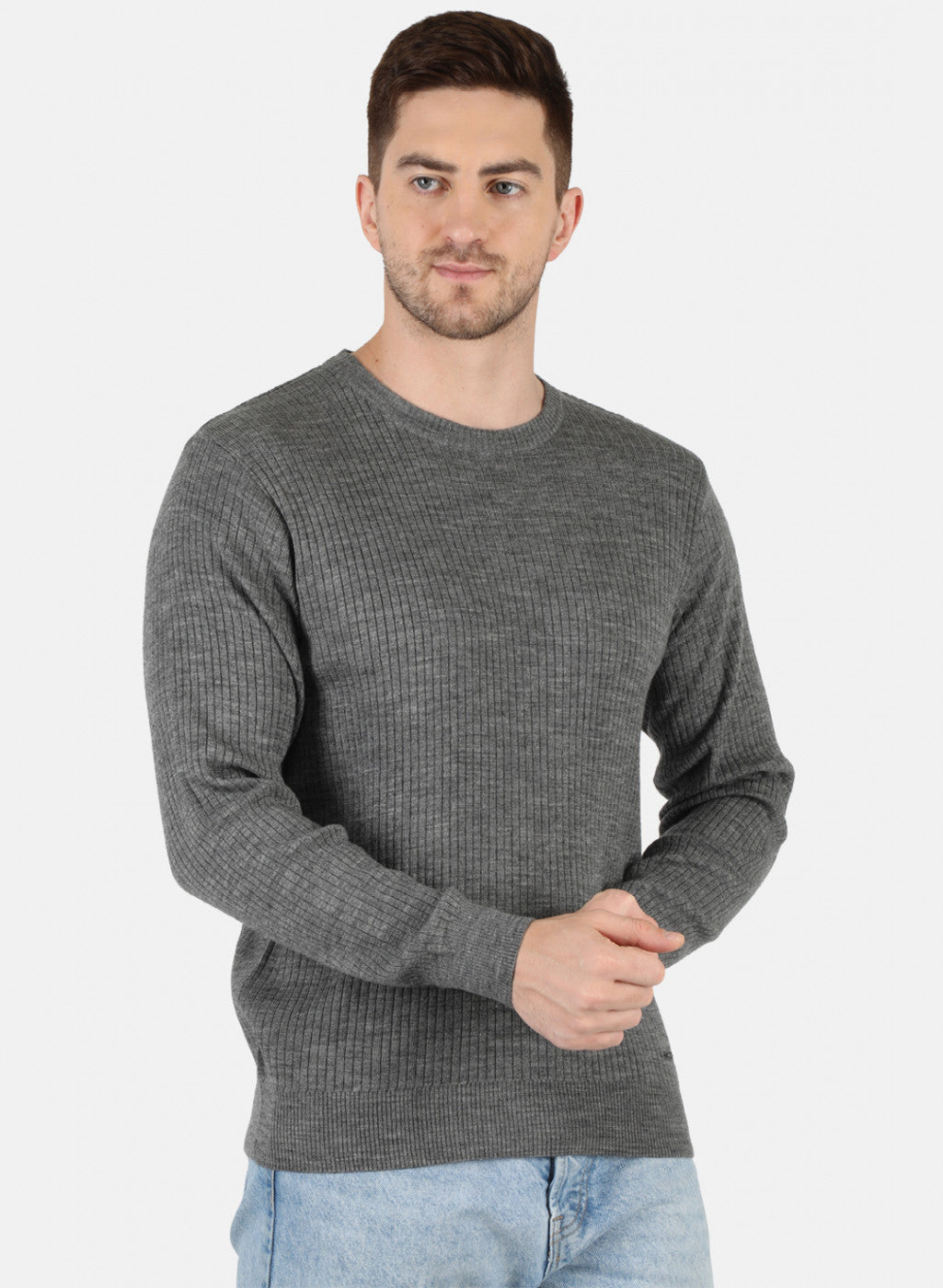 Men Grey Solid Pullover
