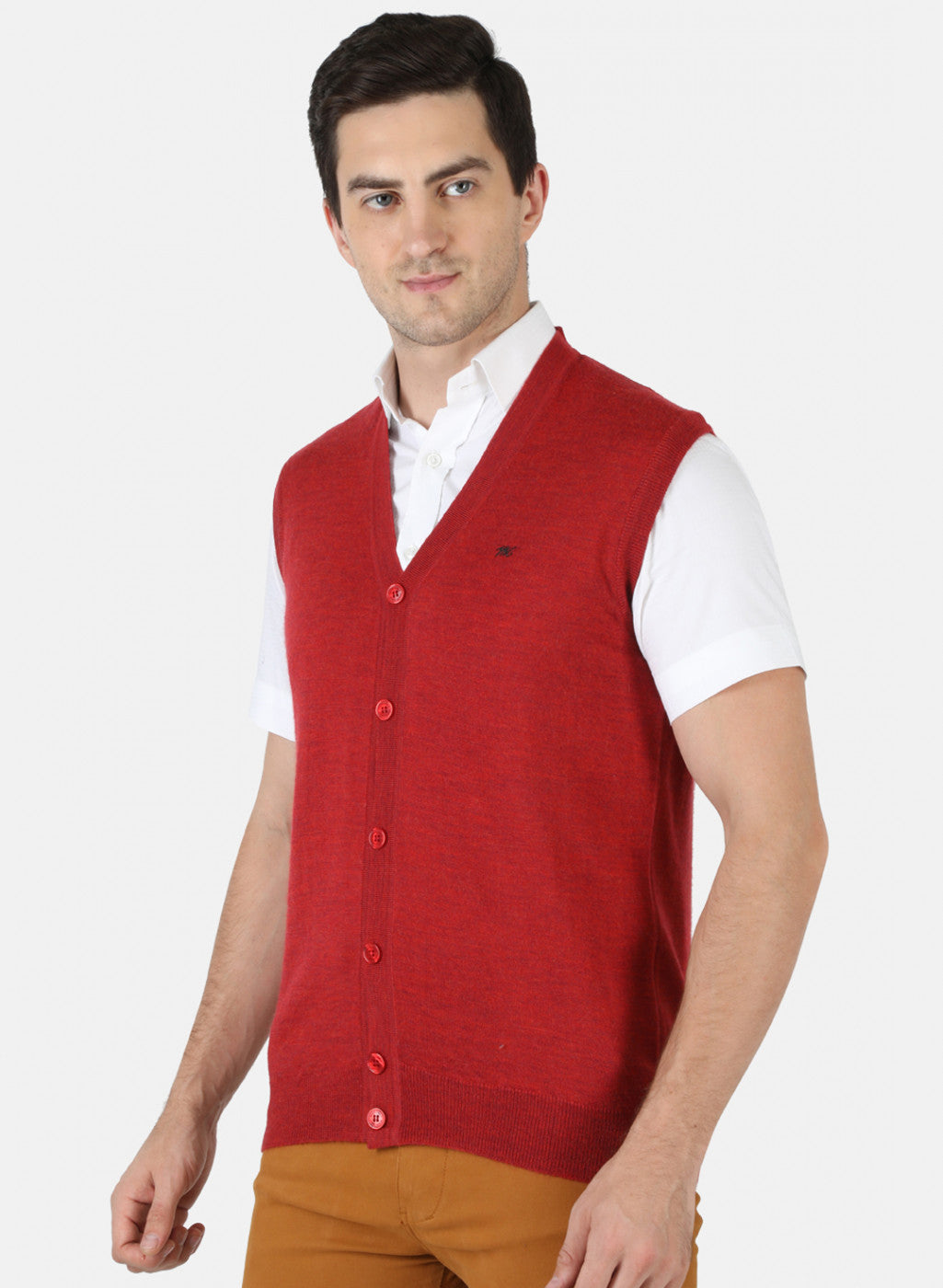 Men Red Solid Cardigan