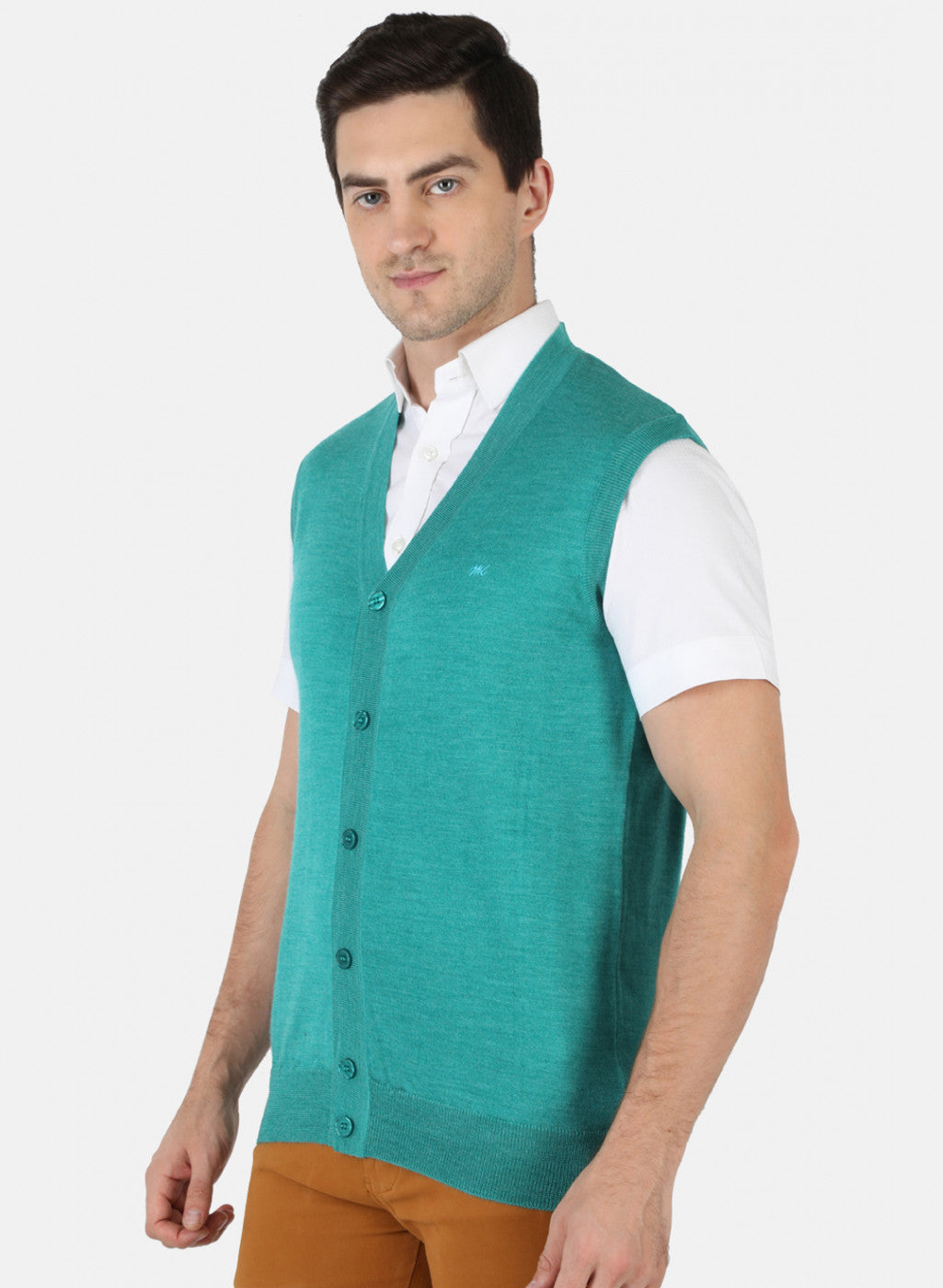 Men Aqua Green Solid Cardigan