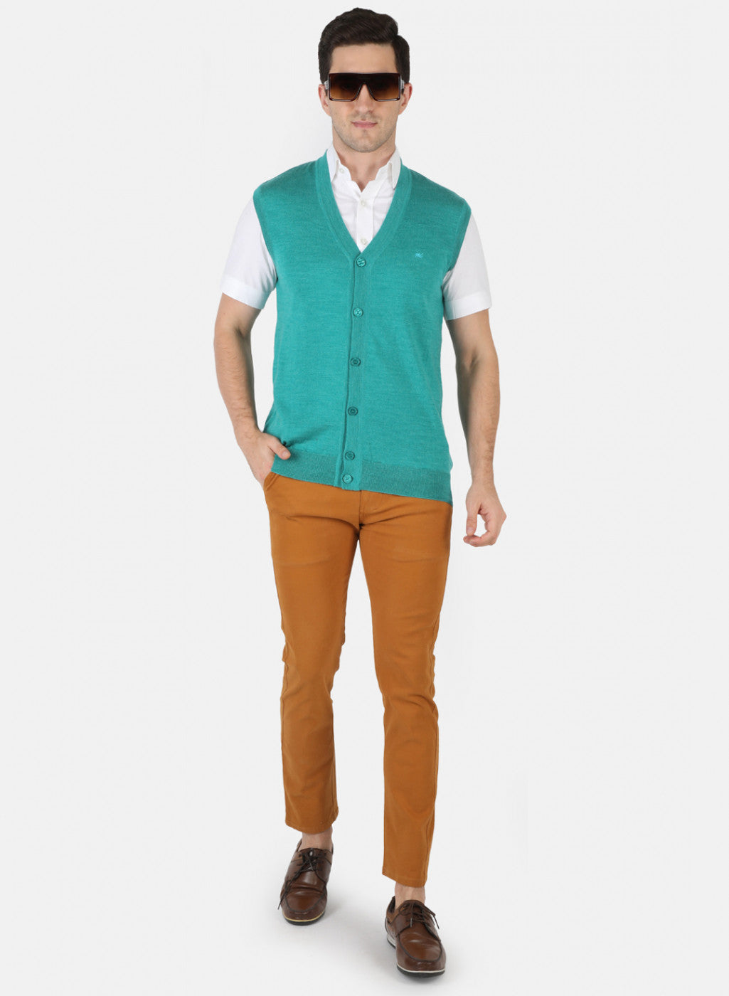 Men Aqua Green Solid Cardigan