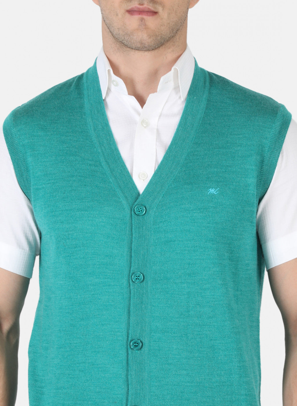 Men Aqua Green Solid Cardigan
