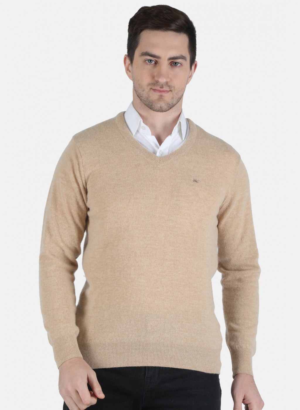 Men Beige Solid Pullover