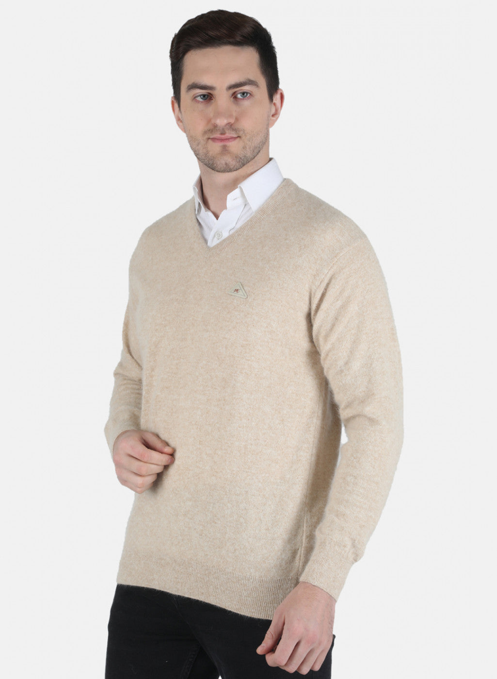 Men Beige Solid Pullover