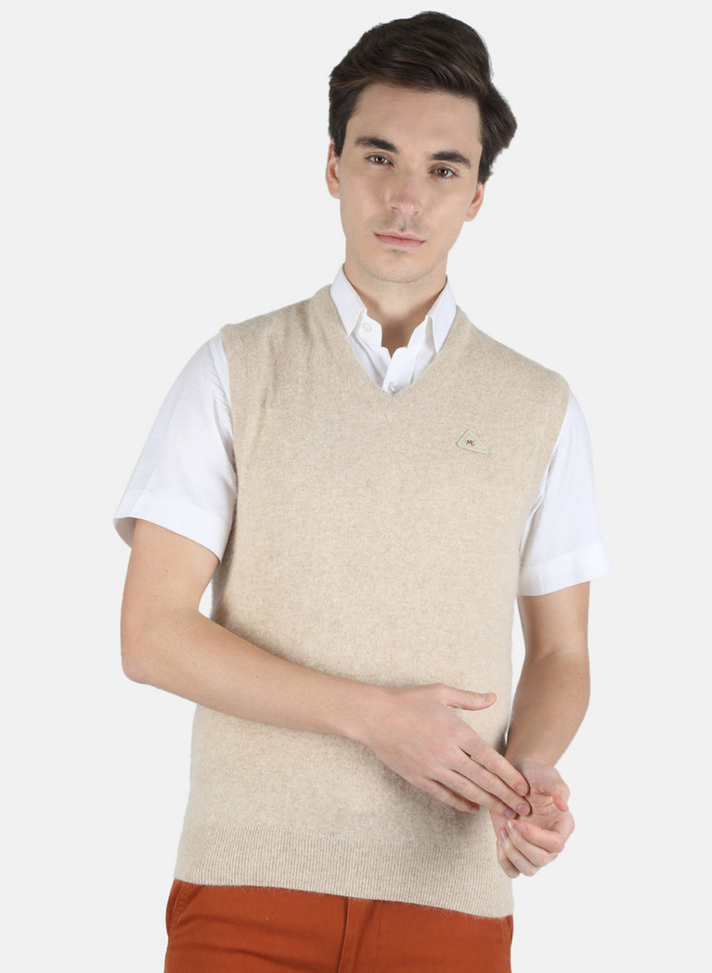Men Beige Solid Sweater
