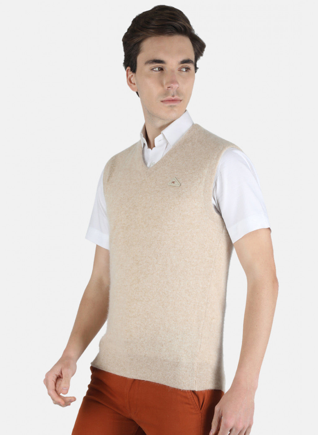 Men Beige Solid Sweater