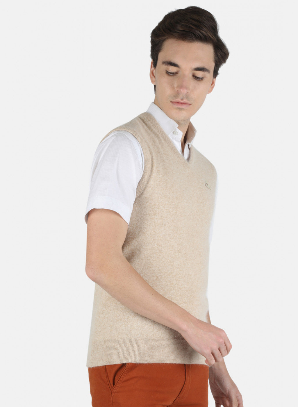 Men Beige Solid Sweater